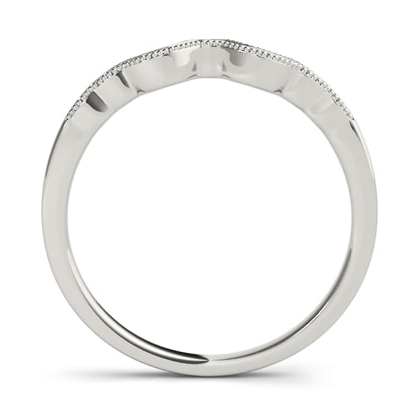 Milgrain Curved Wedding Band, Side view in white gold or platinum