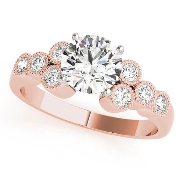 Cluster Sides Milgrain Engagement Ring, style 84256, Front view in rose gold