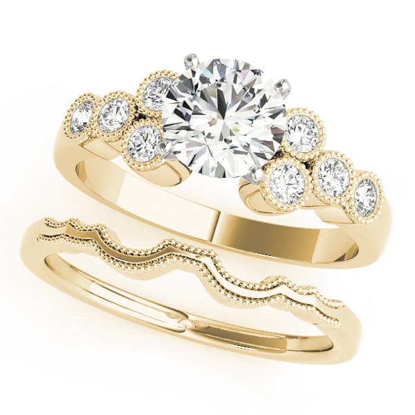 Cluster Sides Milgrain Engagement Ring, style 84256, On hand view in yellow gold