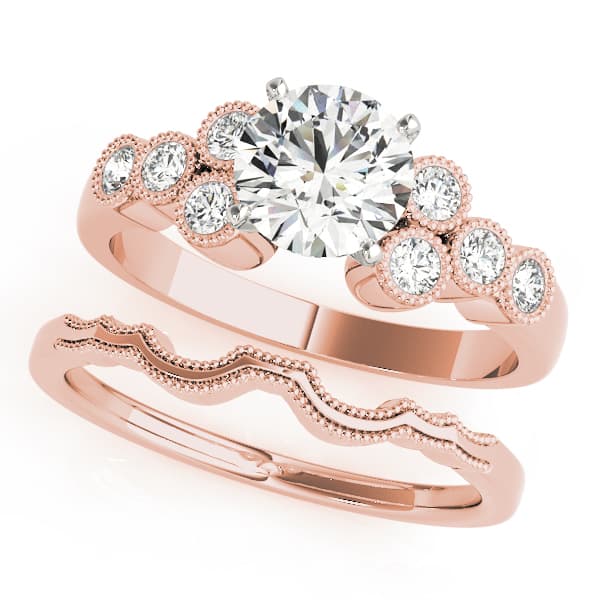 Cluster Sides Milgrain Engagement Ring, style 84256, On hand view in rose gold