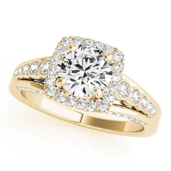 Multi-Row Bezel Set Round Halo Engagement Ring, style 84270, Front view in yellow gold