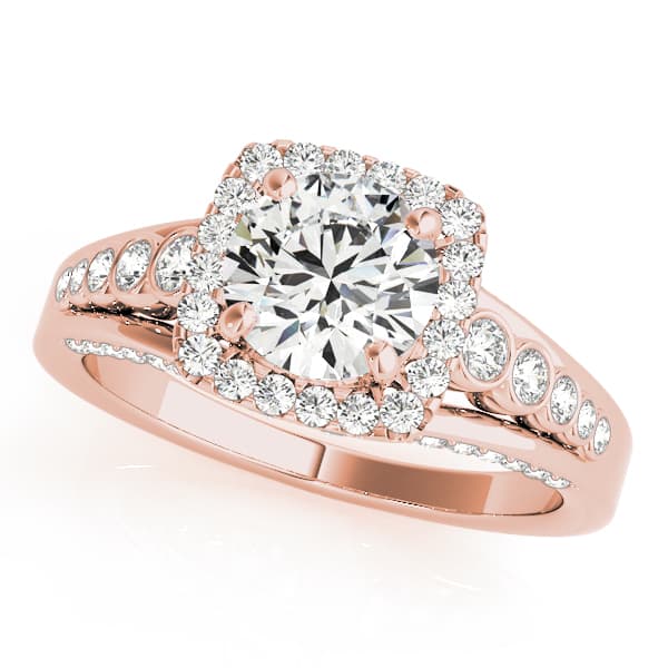 Multi-Row Bezel Set Round Halo Engagement Ring, style 84270, Front view in rose gold