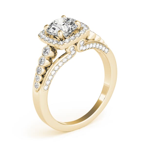 Multi-Row Bezel Set Round Halo Engagement Ring, style 84270, Angle view in yellow gold