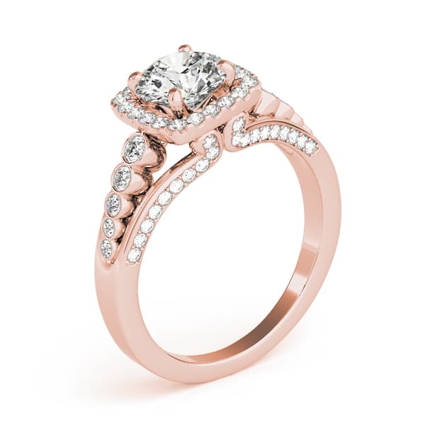 Multi-Row Bezel Set Round Halo Engagement Ring, style 84270, Angle view in rose gold