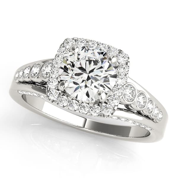 Multirow Bezel Set Round Halo Engagement Ring — style 84270 in 10k White Gold