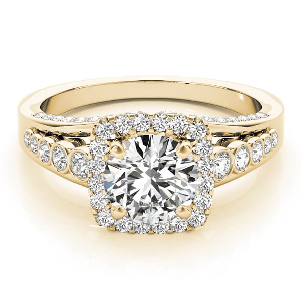 Multi-Row Bezel Set Round Halo Engagement Ring, style 84270, On hand view in yellow gold