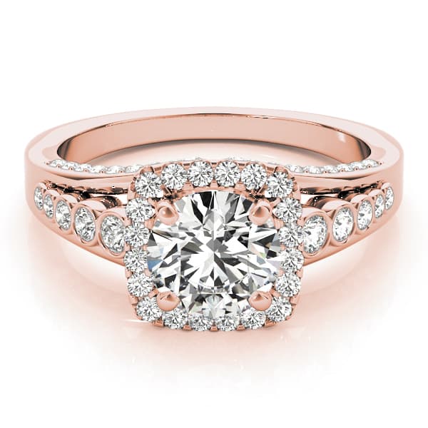 Multi-Row Bezel Set Round Halo Engagement Ring, style 84270, On hand view in rose gold