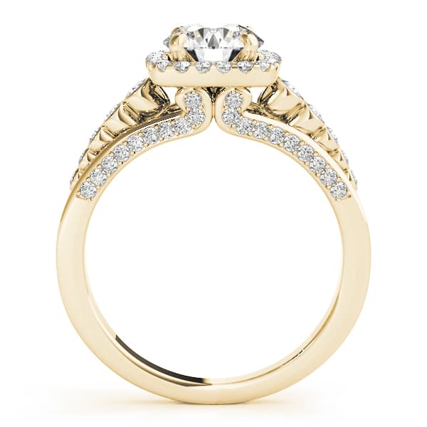 Multi-Row Bezel Set Round Halo Engagement Ring, style 84270, Side view in yellow gold