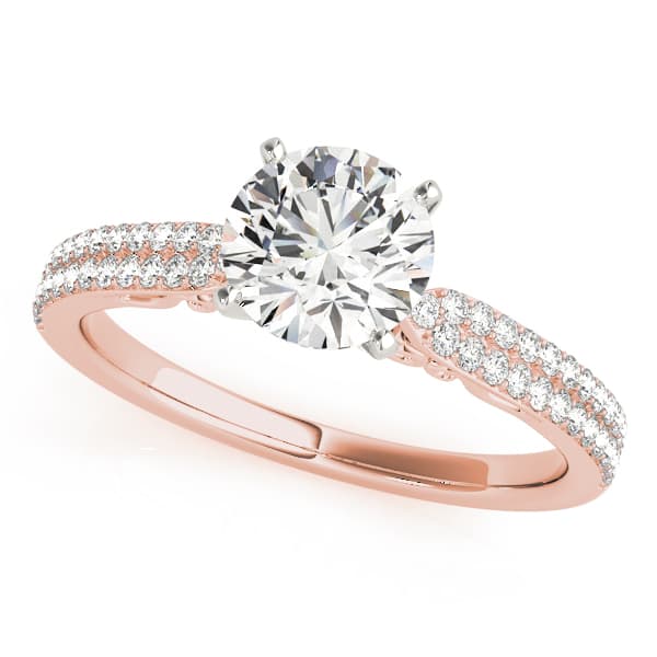 Double Row Pavé Solitaire Engagement Ring, style 84271, Front view in rose gold