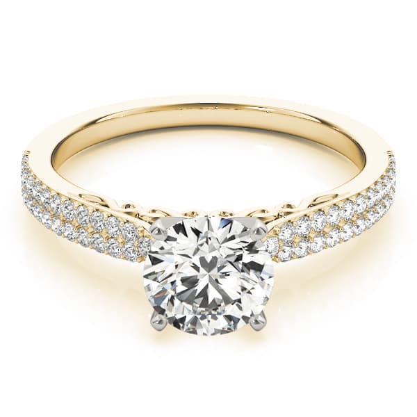 Double Row Pavé Solitaire Engagement Ring, style 84271, On hand view in yellow gold