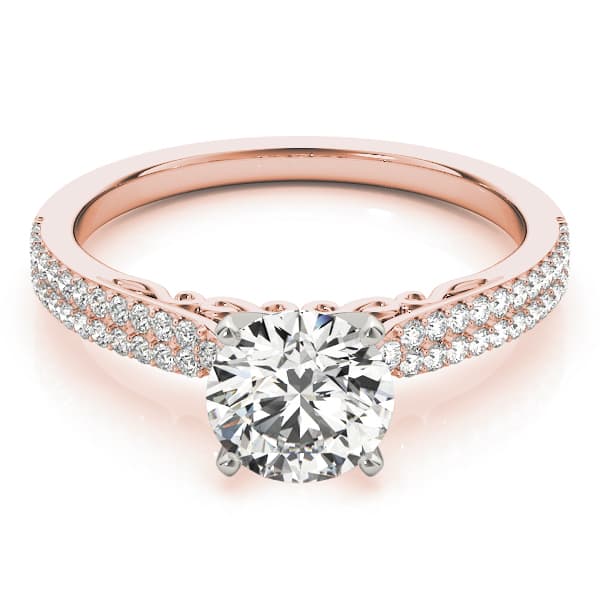 Double Row Pavé Solitaire Engagement Ring, style 84271, On hand view in rose gold