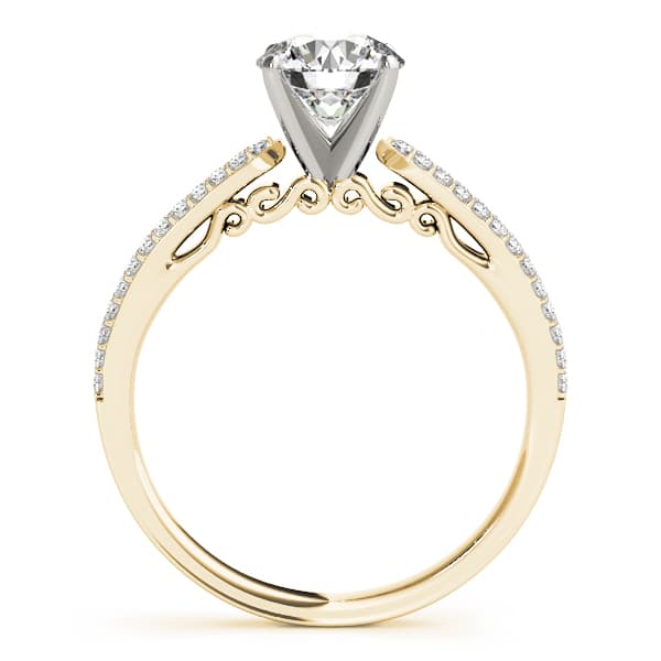 Double Row Pavé Solitaire Engagement Ring, style 84271, Side view in yellow gold