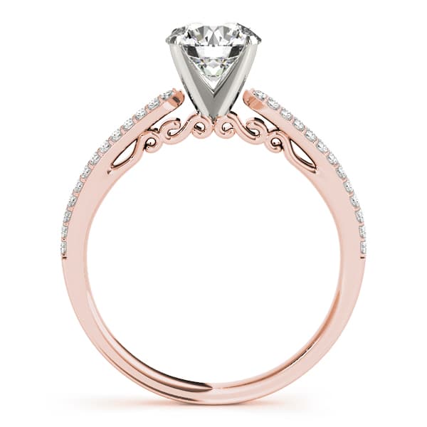 Double Row Pavé Solitaire Engagement Ring, style 84271, Side view in rose gold