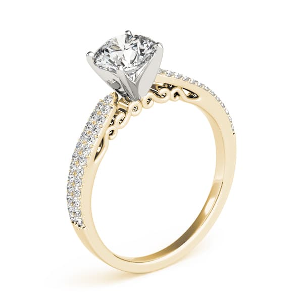 Double Row Pavé Solitaire Engagement Ring, style 84271, Top view in yellow gold