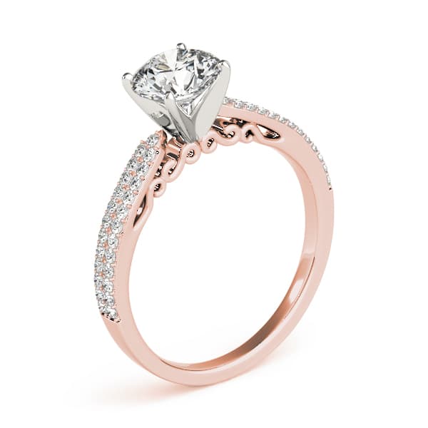Double Row Pavé Solitaire Engagement Ring, style 84271, Top view in rose gold