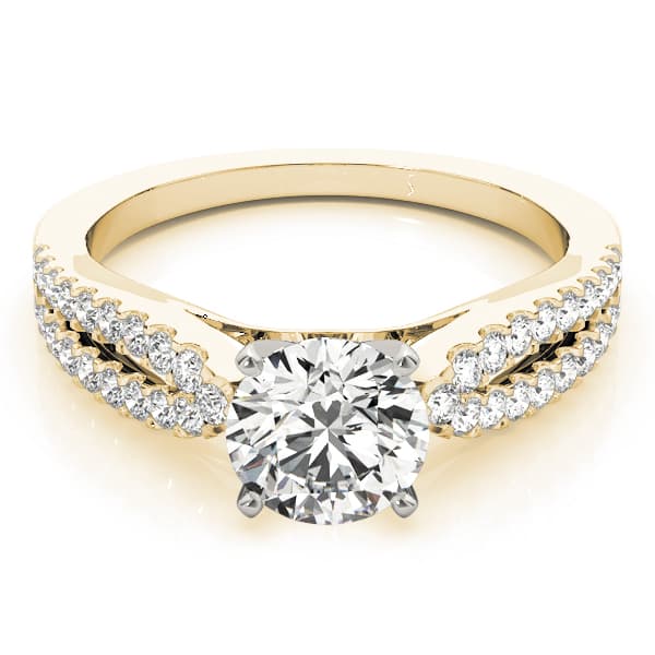 Split Band Cathedral Engagement Ring, style 84272, On hand view in yellow gold