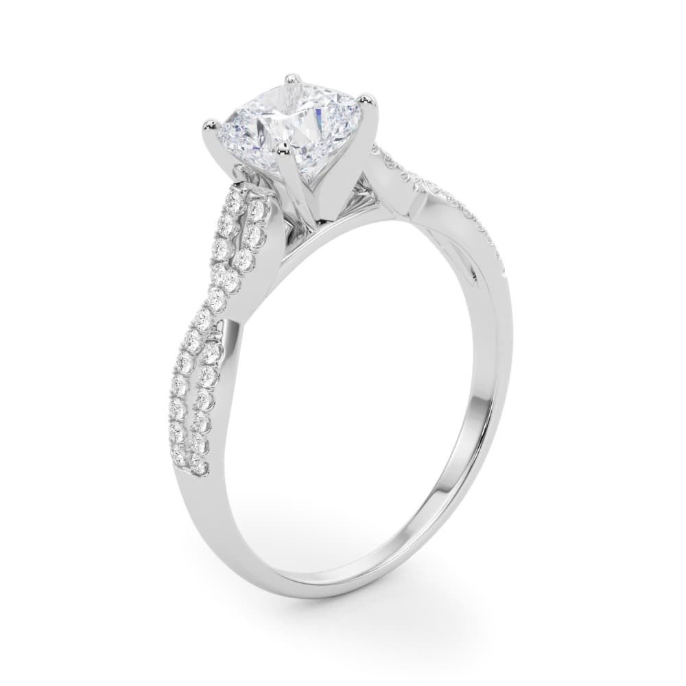 Infinity Engagement Ring, style 84274, Angle view in white gold or platinum