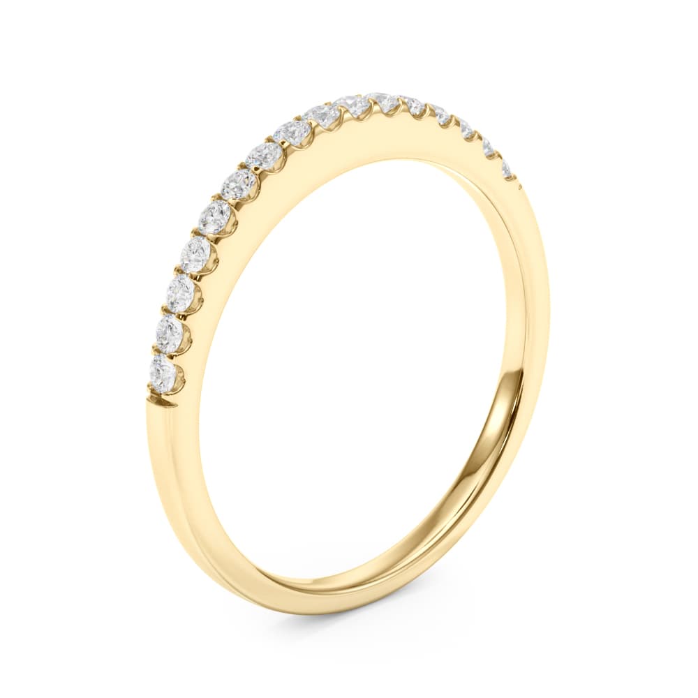 Straight Diamond Shared Prong Wedding Band (0.16 ct. tw.), Angle view in yellow gold