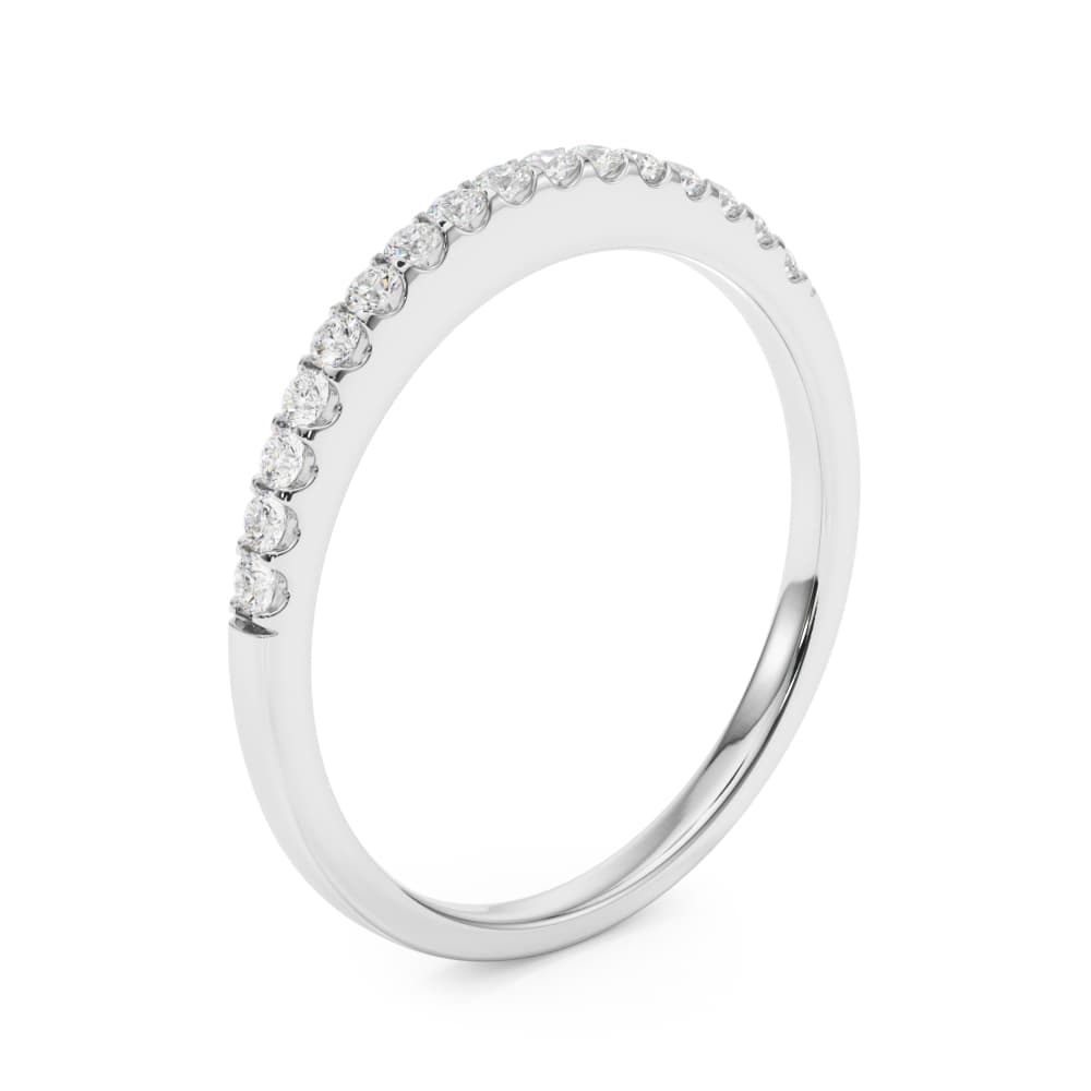 Straight Diamond Shared Prong Wedding Band (0.16 ct. tw.), Angle view in white gold or platinum