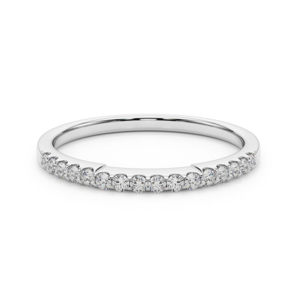 Straight Diamond Shared Prong Wedding Band (0.16 ct. tw.), On hand view in white gold or platinum