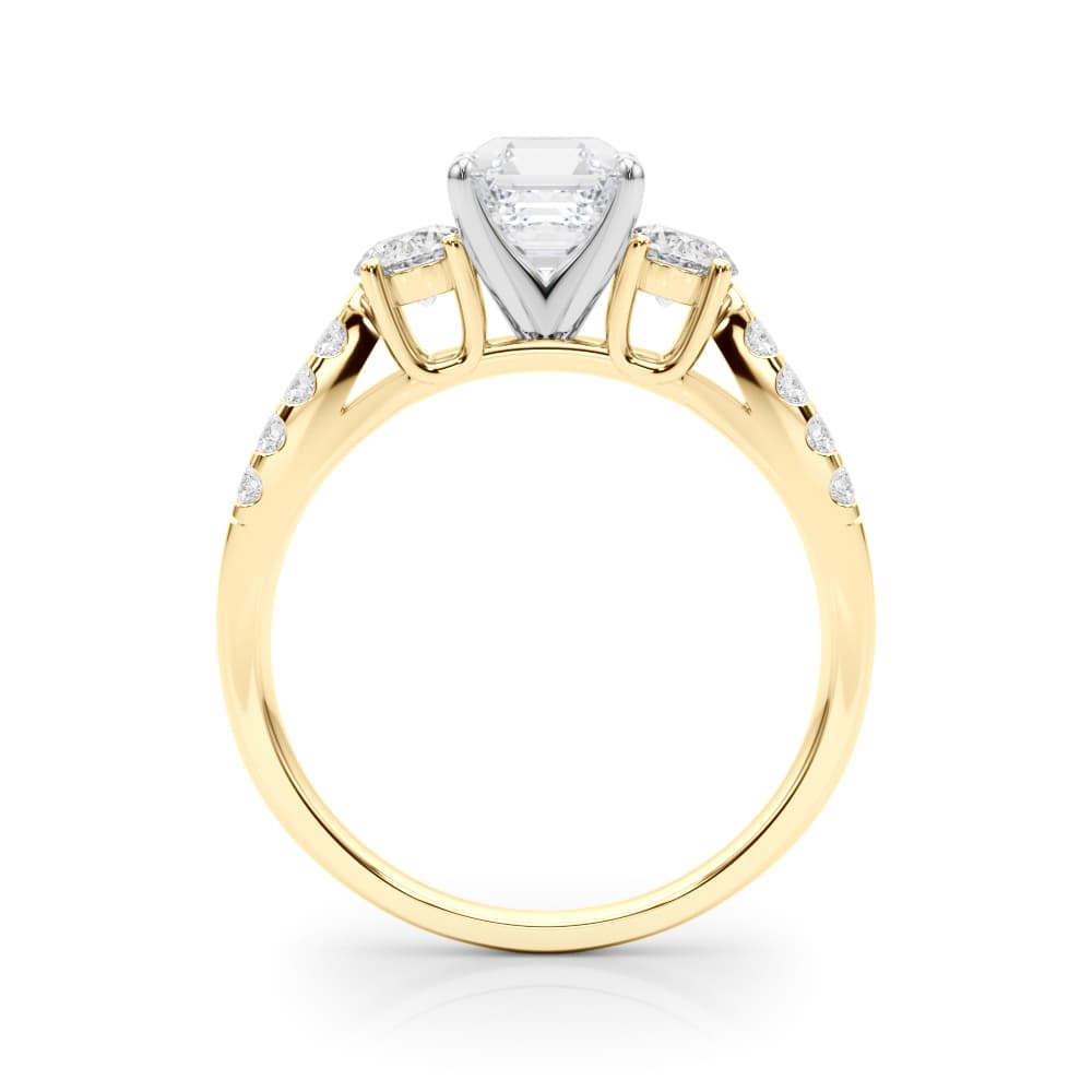 Three Stone Engagement Ring with Split Shank, style 84277, Side view in yellow gold