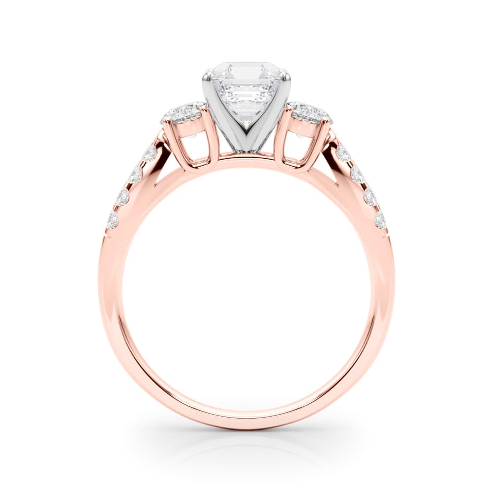 Three Stone Engagement Ring with Split Shank, style 84277, Side view in rose gold