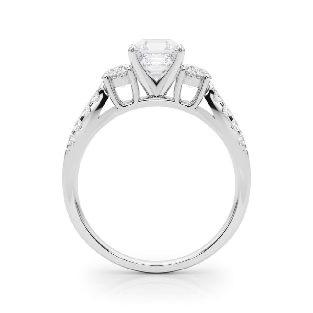 Three Stone Engagement Ring with Split Shank, style 84277, Side view in white gold or platinum