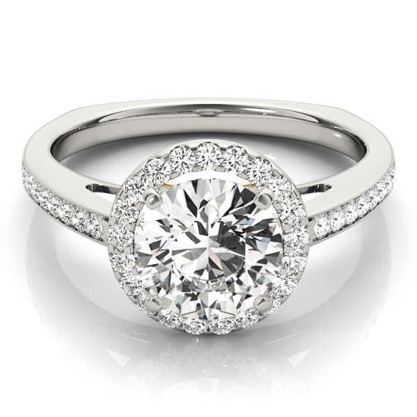 Halo Round Engagement Ring, style 84289, On hand view in yellow gold