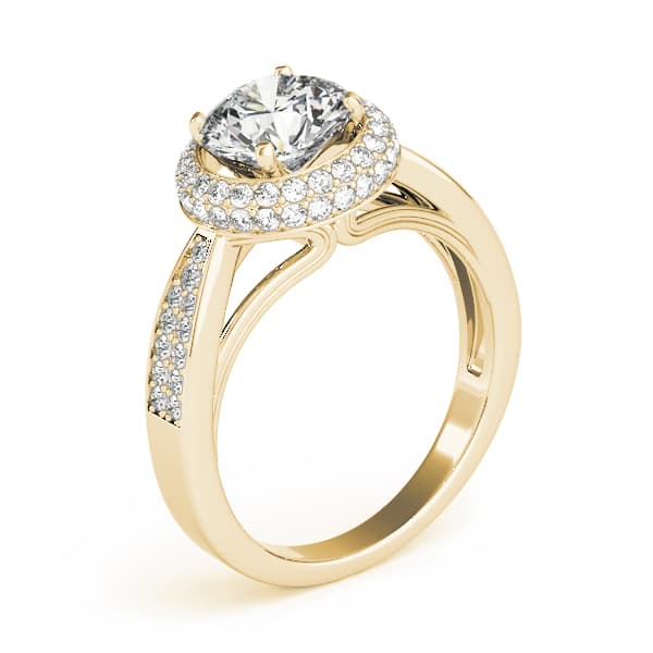 Halo Round Engagement Ring, style 84290, Angle view in yellow gold