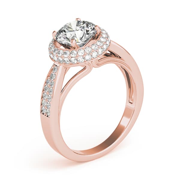 Halo Round Engagement Ring, style 84290, Angle view in rose gold