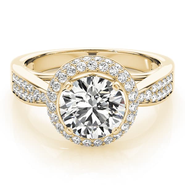 Halo Round Engagement Ring, style 84290, On hand view in yellow gold
