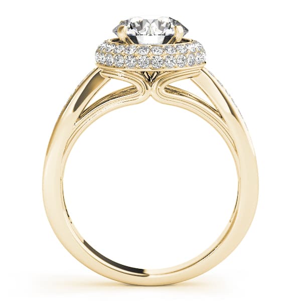 Halo Round Engagement Ring, style 84290, Side view in yellow gold