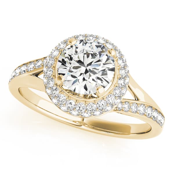 Halo Round Engagement Ring, style 84292, Front view in yellow gold