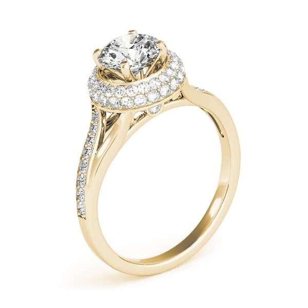Halo Round Engagement Ring, style 84292, Angle view in yellow gold