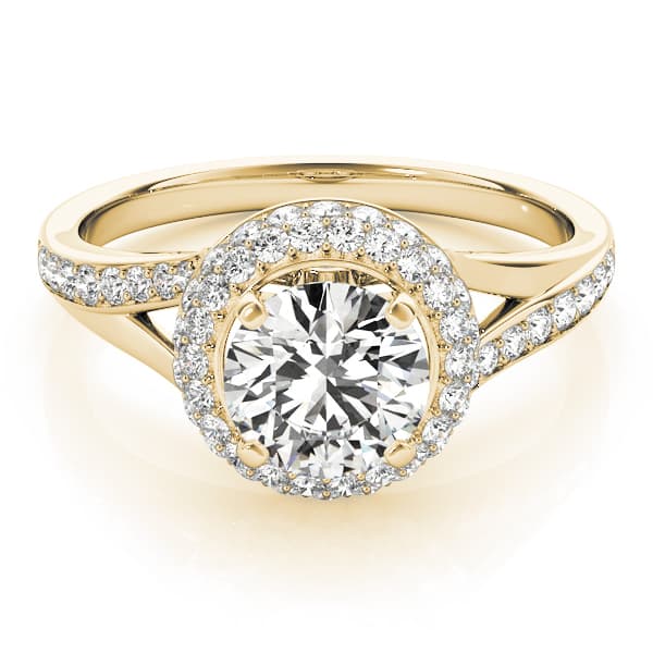 Halo Round Engagement Ring, style 84292, On hand view in yellow gold