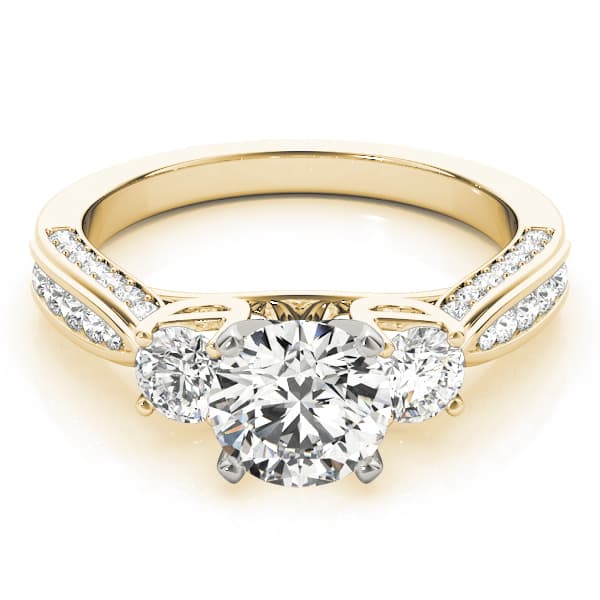 3-Stone Single Row Engagement Ring, style 84296, On hand view in yellow gold