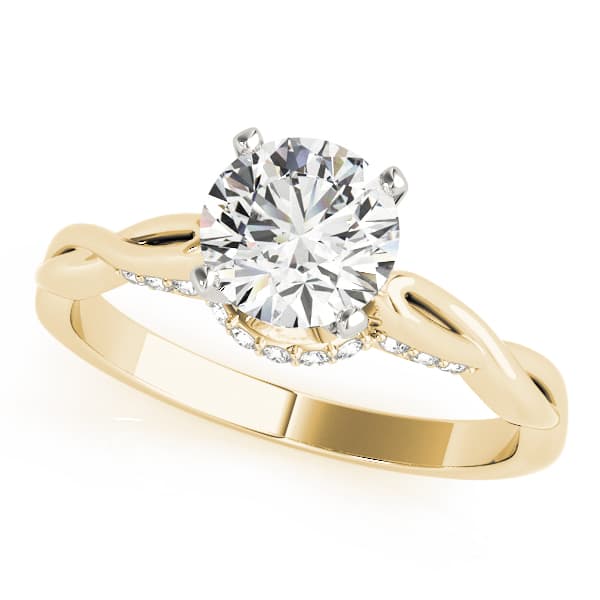 Solitaire Hidden Halo Twisted Engagement Ring, style 84300, Front view in yellow gold