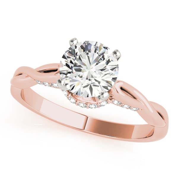 Solitaire Hidden Halo Twisted Engagement Ring, style 84300, Front view in rose gold