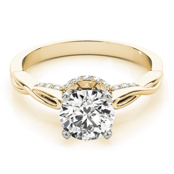 Solitaire Hidden Halo Twisted Engagement Ring, style 84300, On hand view in yellow gold