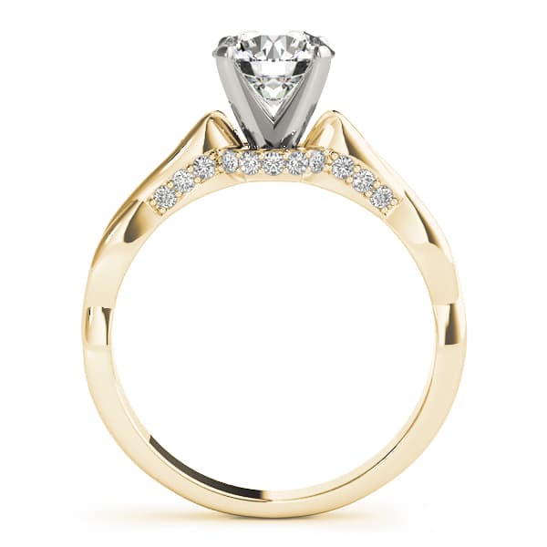 Solitaire Hidden Halo Twisted Engagement Ring, style 84300, Side view in yellow gold