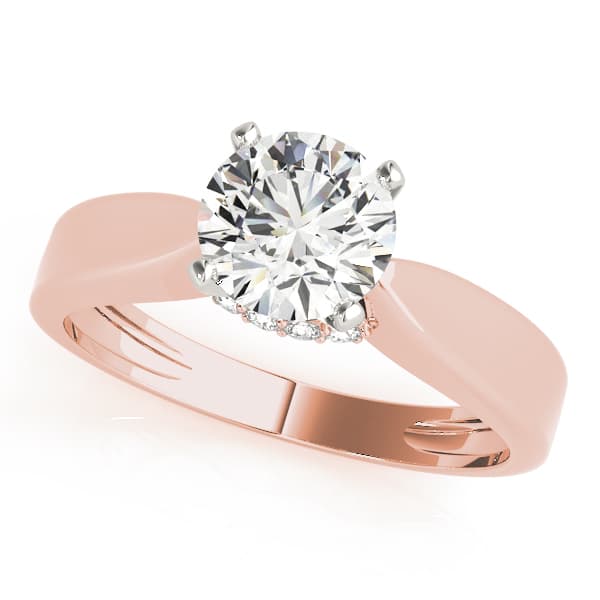 Solitaire Hidden Halo Engagement Ring, style 84301, Front view in rose gold