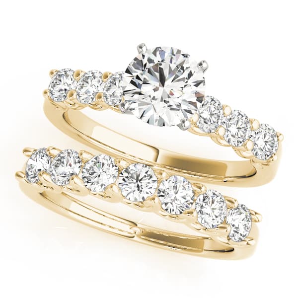 Single Row U-Prong Engagement Ring, style 84305, On hand view in yellow gold