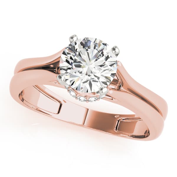 Solitaire Hidden Halo Split Shank Engagement Ring, style 84307, Front view in rose gold