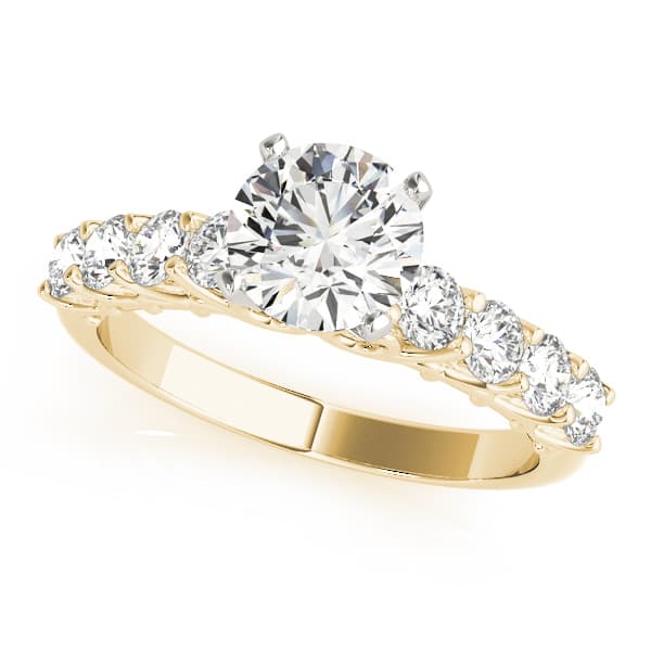 Single Row Shared Prong Engagement Ring, style 84308, Front view in yellow gold