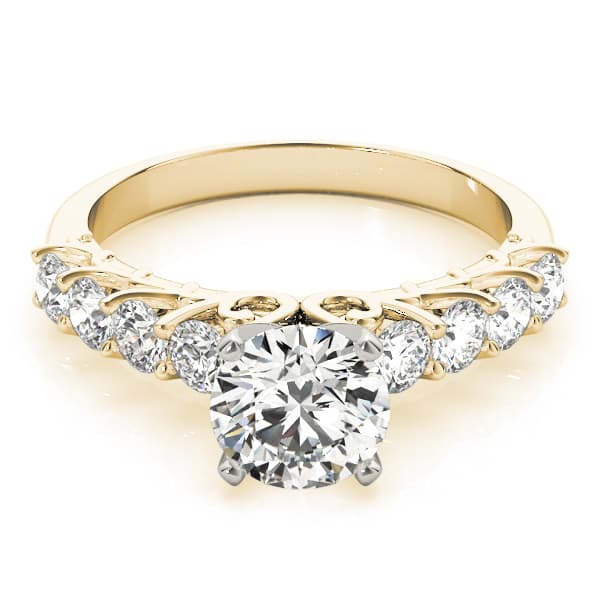 Single Row Shared Prong Engagement Ring, style 84308, On hand view in yellow gold
