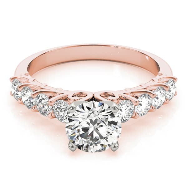 Single Row Shared Prong Engagement Ring, style 84308, On hand view in rose gold