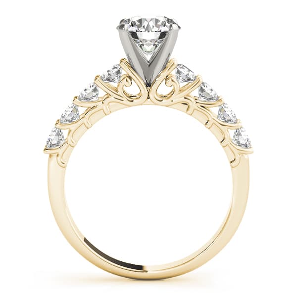 Single Row Shared Prong Engagement Ring, style 84308, Side view in yellow gold