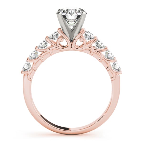 Single Row Shared Prong Engagement Ring, style 84308, Side view in rose gold