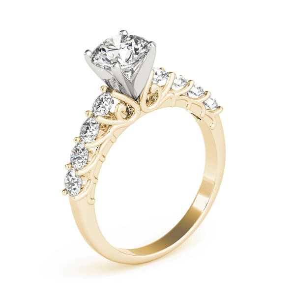 Single Row Shared Prong Engagement Ring, style 84308, Top view in yellow gold