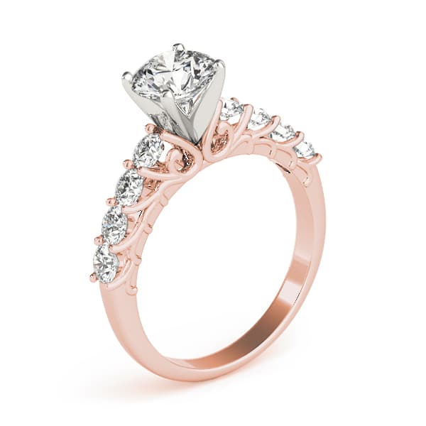 Single Row Shared Prong Engagement Ring, style 84308, Top view in rose gold